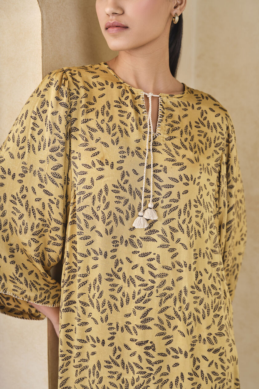 Leafbird Handcrafted Ajrakh Drawstring Co-ord - Yellow, Yellow, image 8